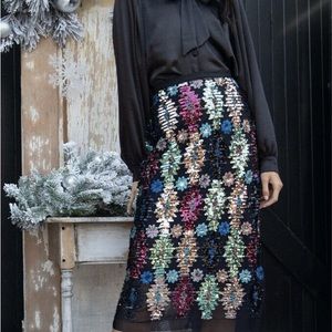 ANTHROPOLOGIE Eva Franco Ophelia Sequined Midi Skirt Size 8 NWT